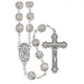  CLEAR CRYSTAL CAPPED METAL BEAD ROSARY WITH CROSS AND CENTER 